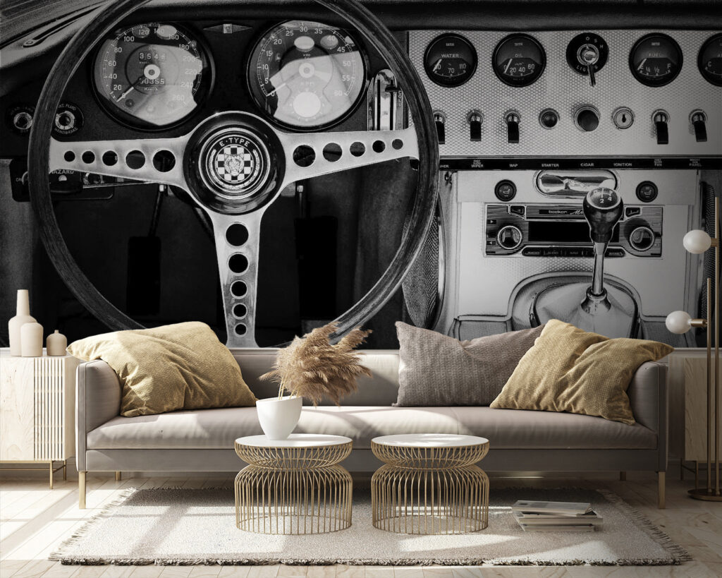 Oldtimerdashboard in zwartwit — interieur 2