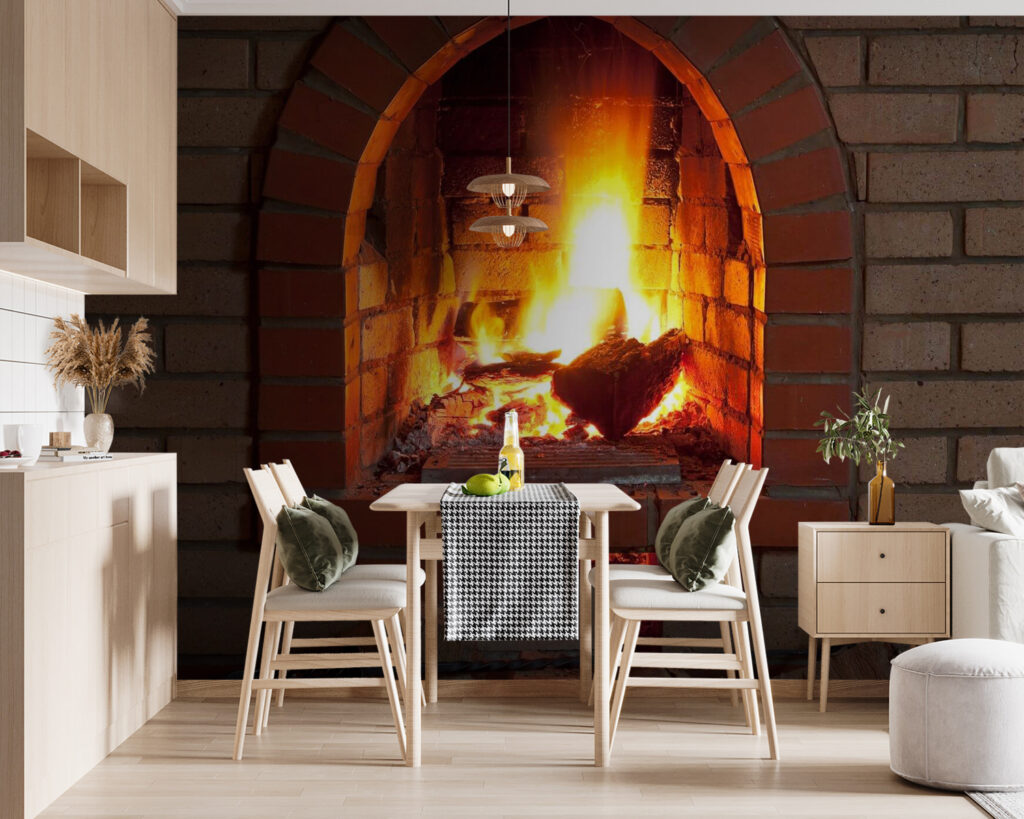 Vlammen achter een baksteenboog — interieur 3