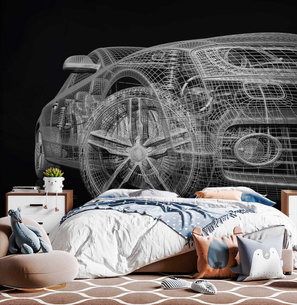 Auto in witte draadlijnen — interieur 2