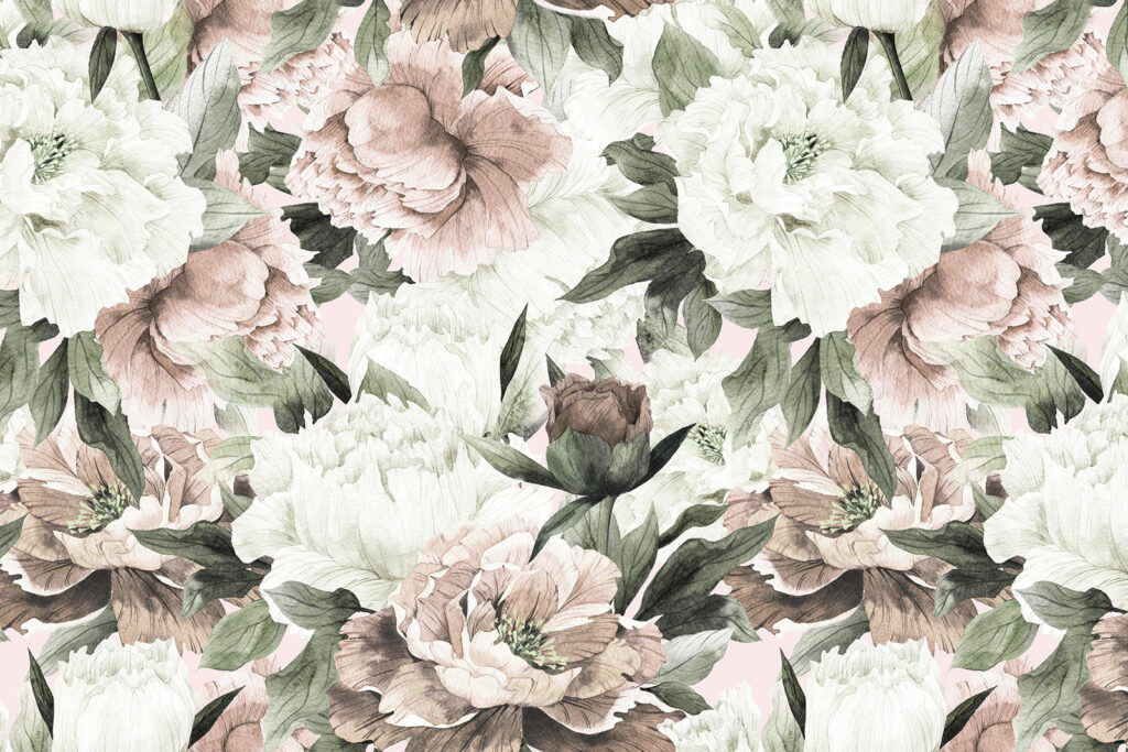 Witte en oudroze bloemen — volledig ontwerp