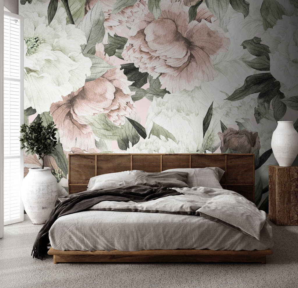 Witte en oudroze bloemen — interieur 1