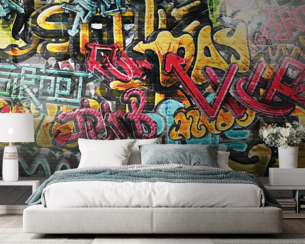 Een muur vol graffiti — interieur 2