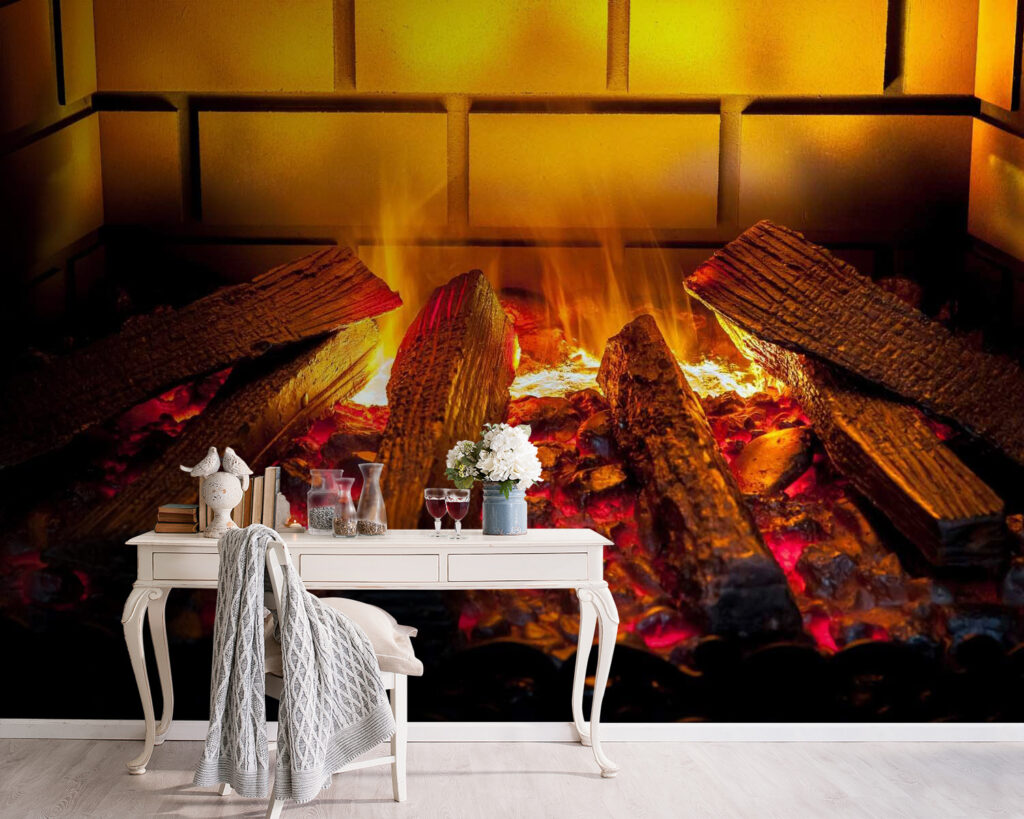 Houtblokken in gouden vuurgloed — interieur 4
