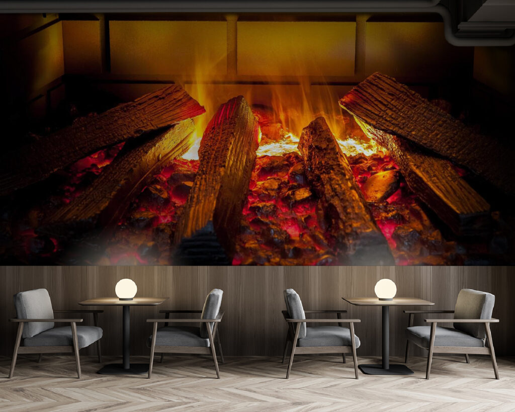Houtblokken in gouden vuurgloed — interieur 5