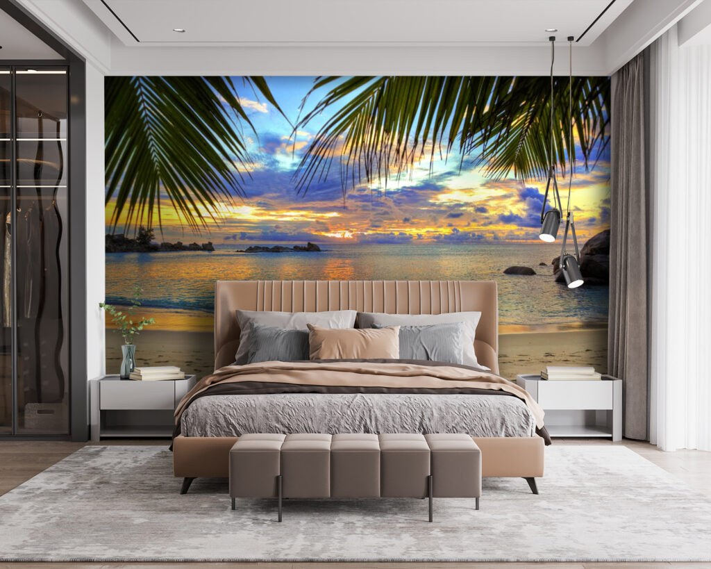 Strand met palmbomen en water — interieur 1