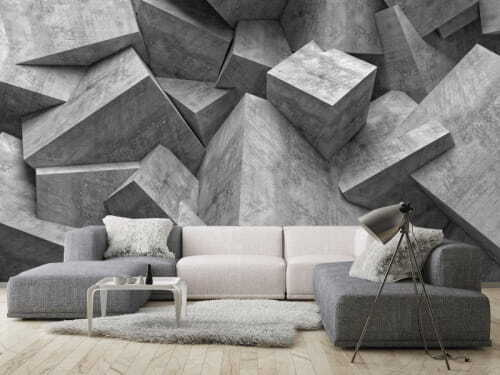 Hoekige grijze steenblokken — interieur 1