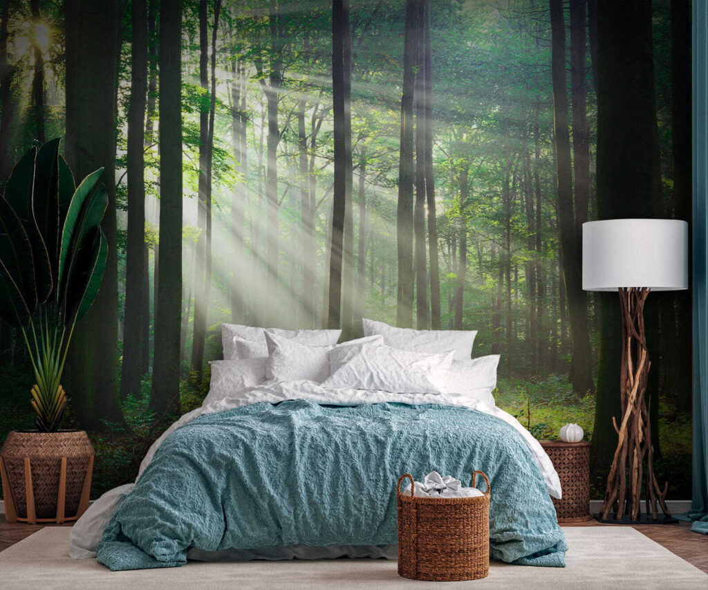 Boslicht door rechte stammen — interieur 3