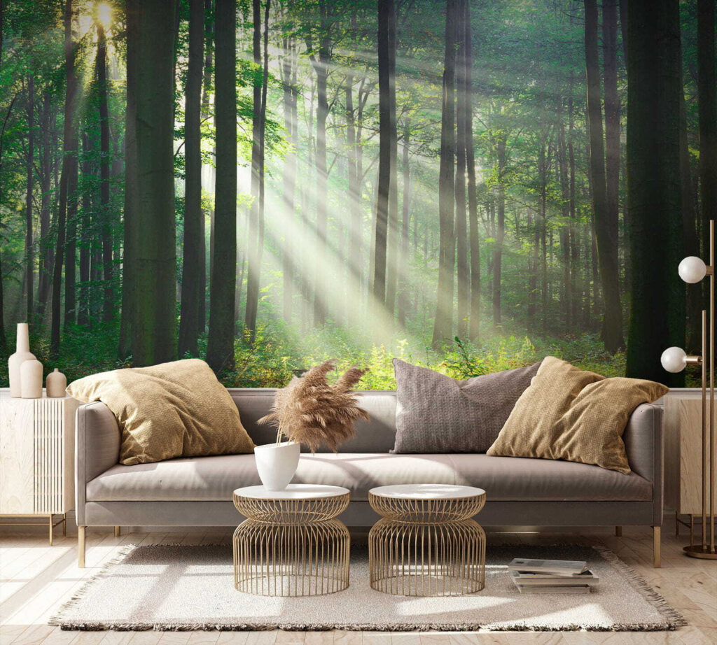 Boslicht door rechte stammen — interieur 5