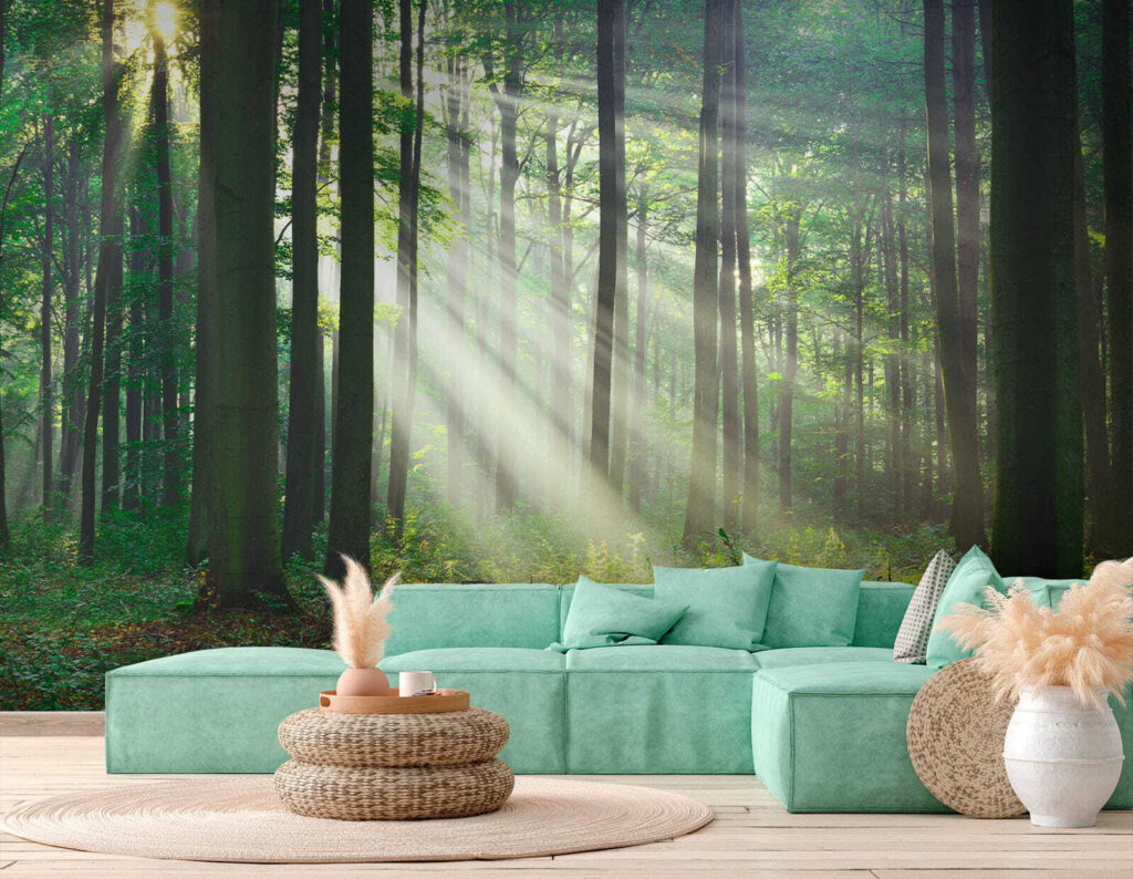 Boslicht door rechte stammen — interieur 6