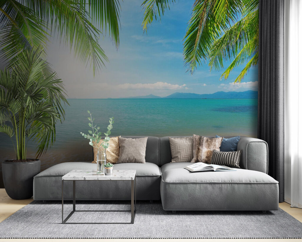Strand met palmbomen en blauw water — interieur 5