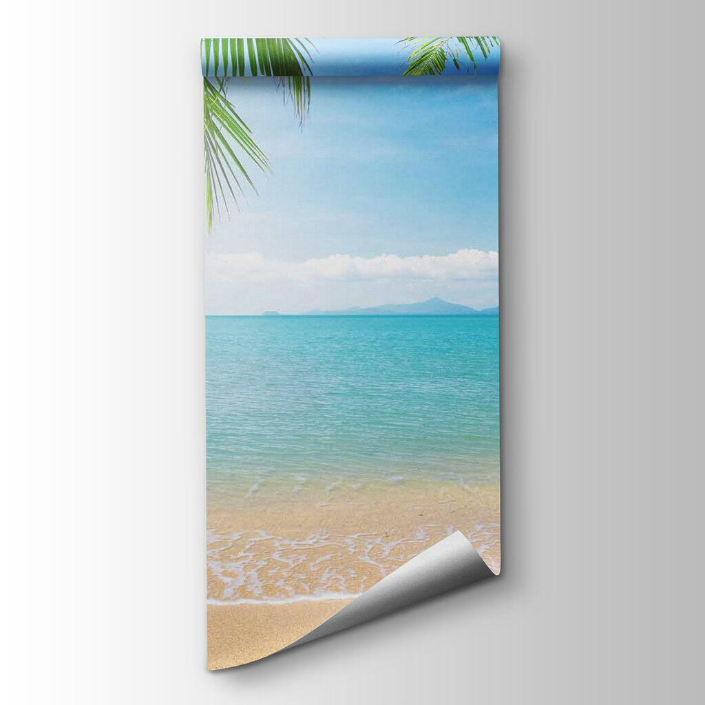 Strand met palmbomen en blauw water — productweergave