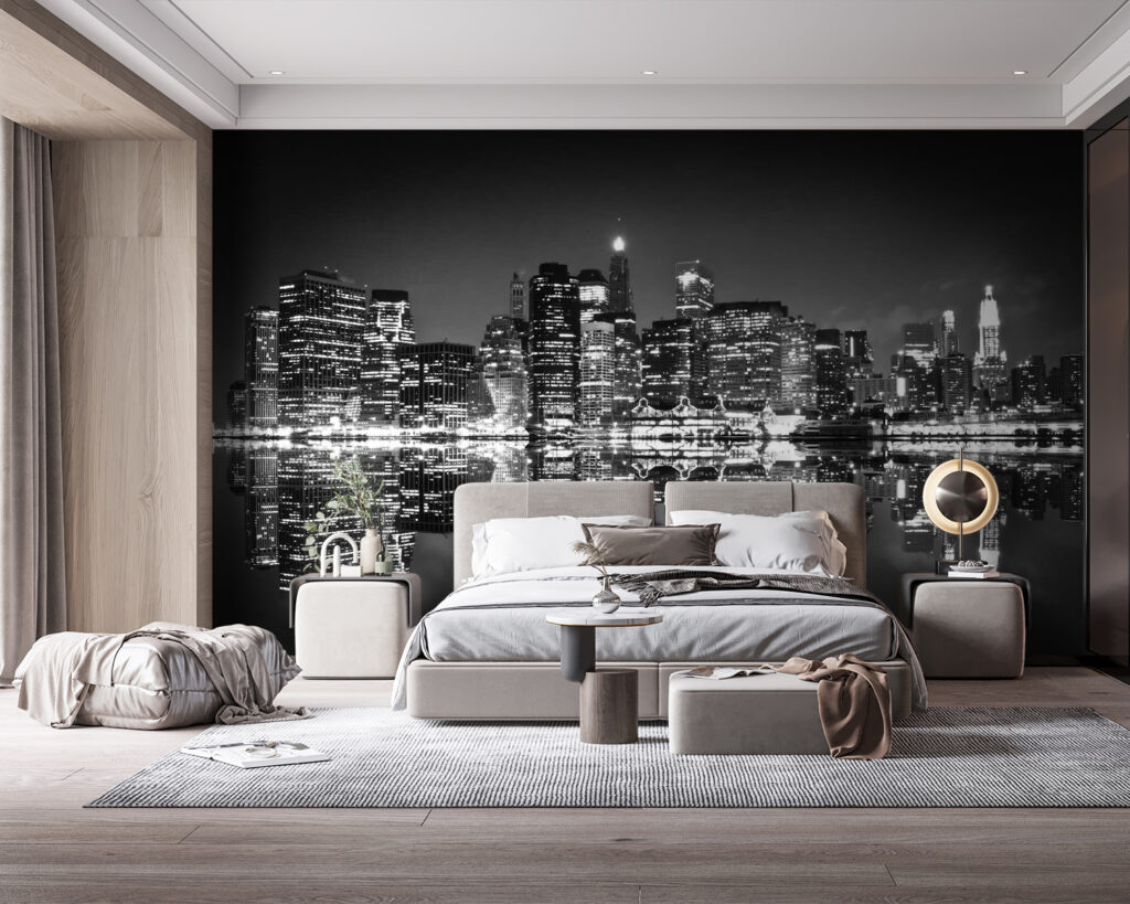 Stadslichten spiegelen in zwartwit — interieur 2