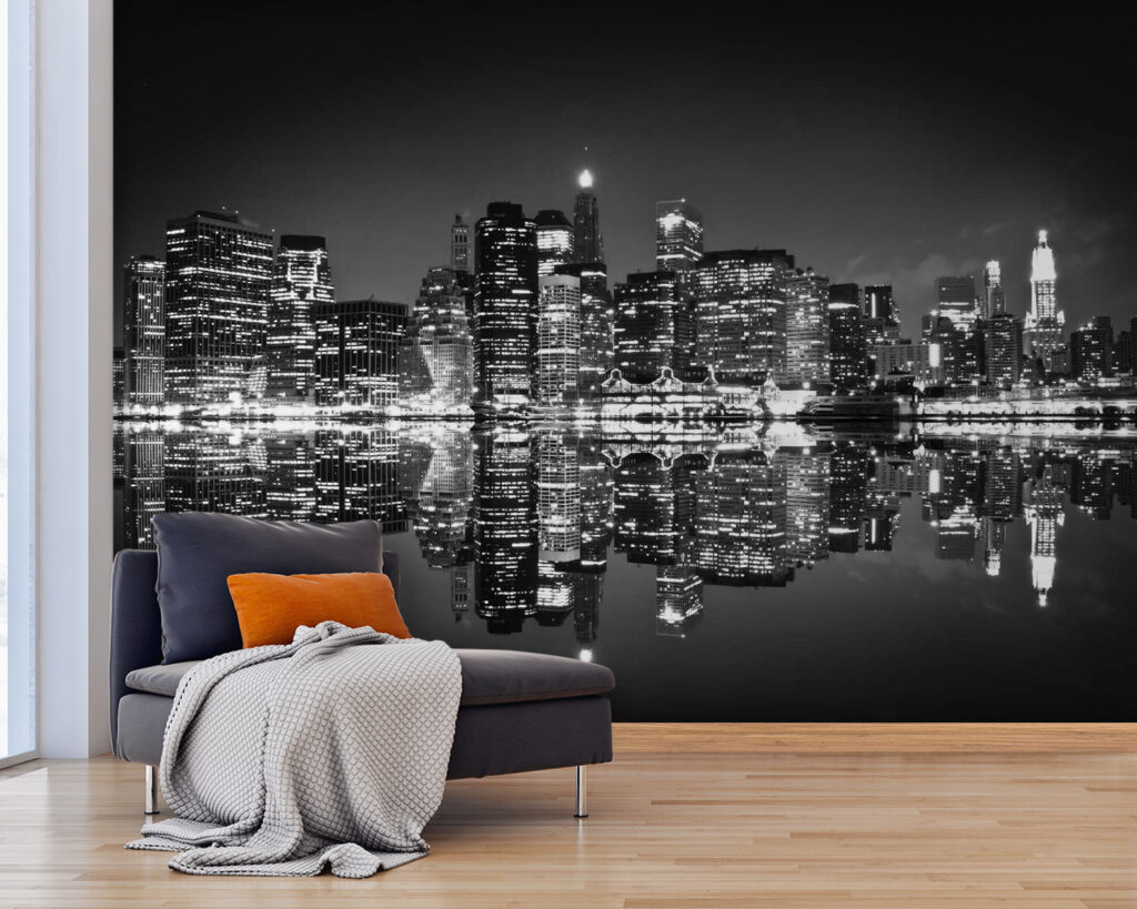 Stadslichten spiegelen in zwartwit — interieur 3