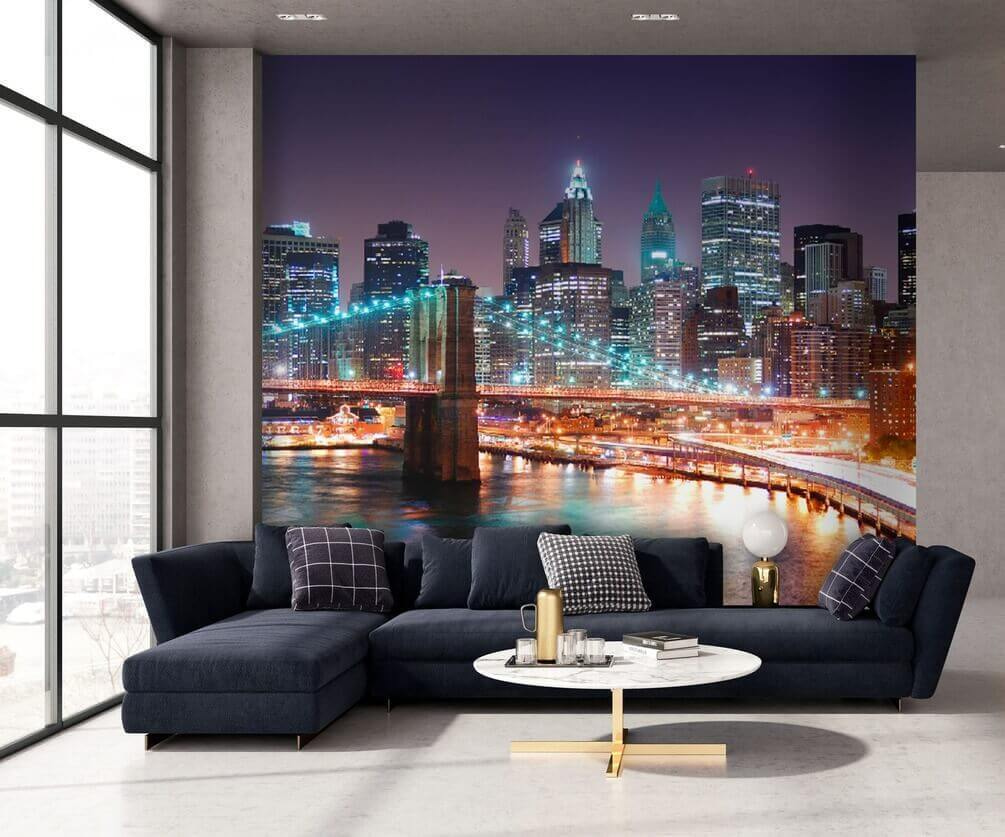 Brug over een rivier met lichten in een interieur