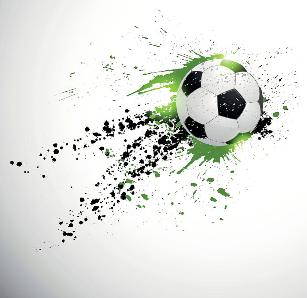 Voetbal in groene verfspatten — volledig ontwerp