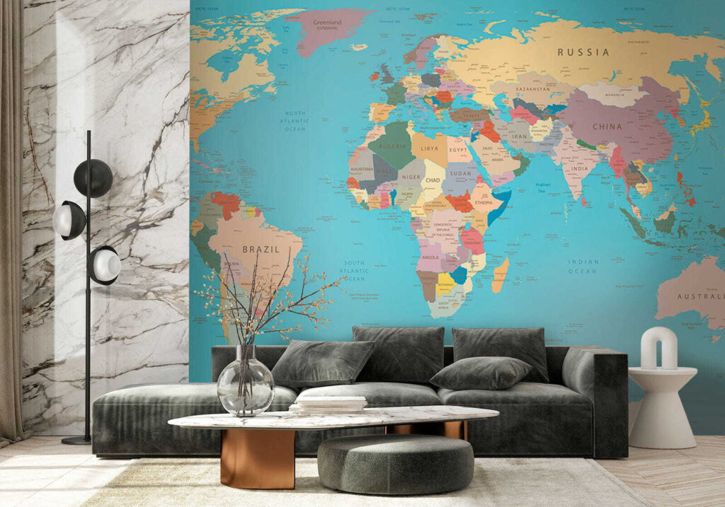 Wereldkaart in een goudrand — interieur 4