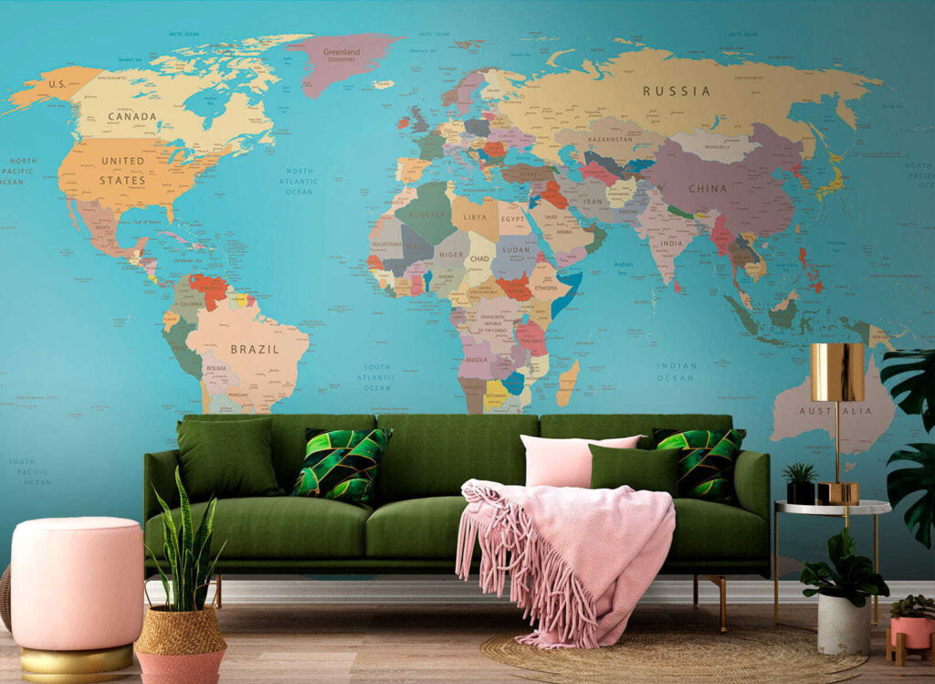 Wereldkaart in een goudrand — interieur 6