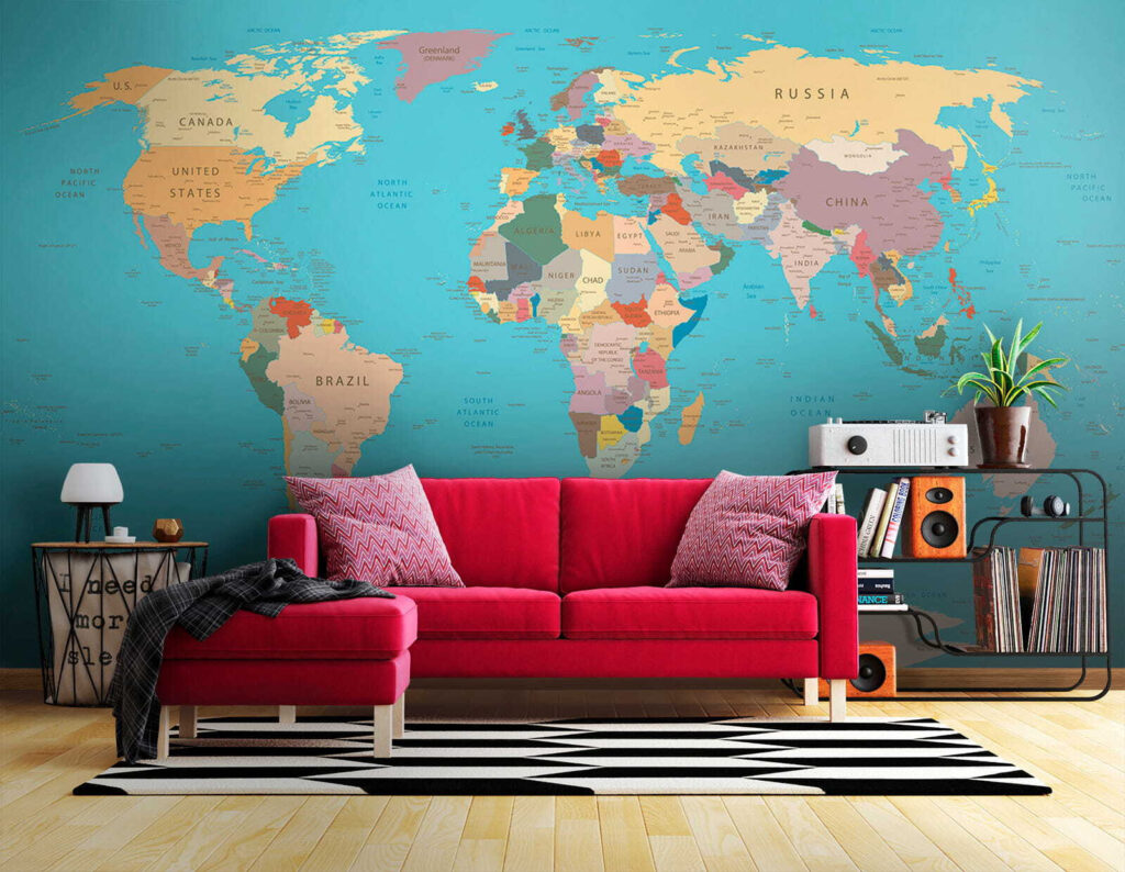 Wereldkaart in een goudrand — interieur 7