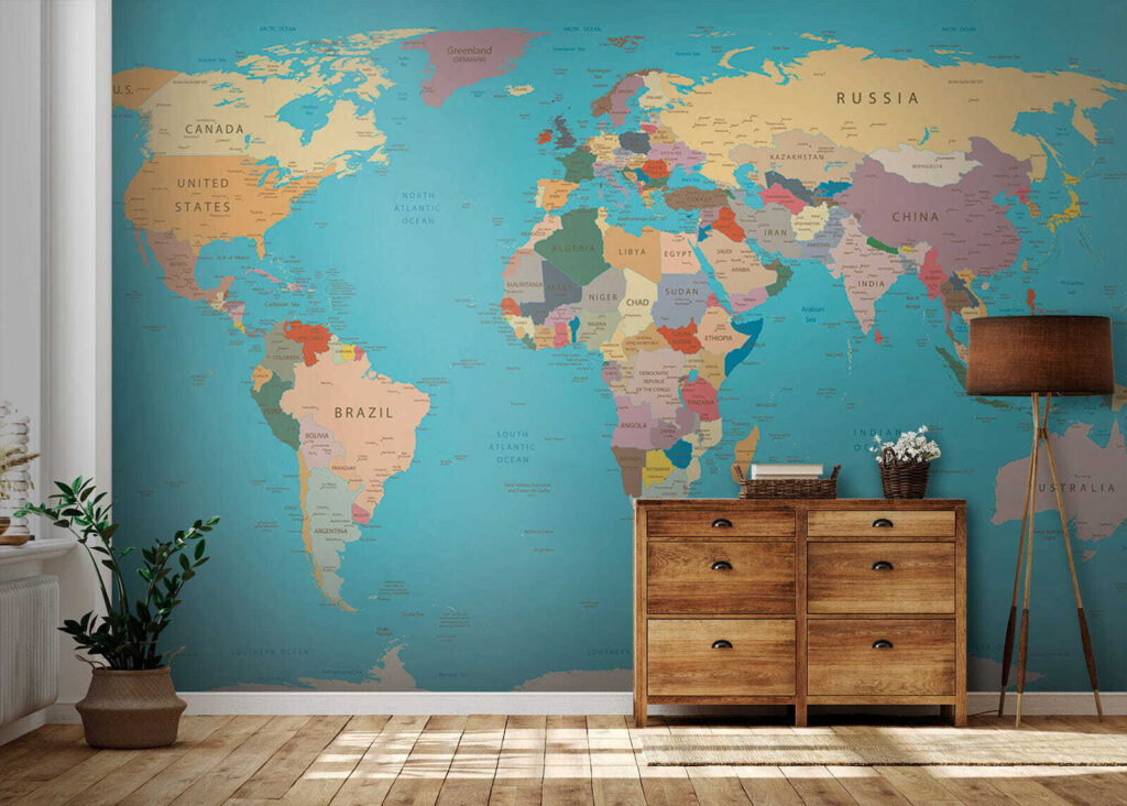Wereldkaart in een goudrand — interieur 8