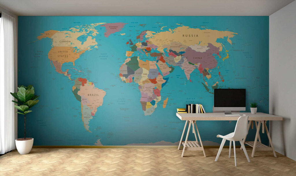 Wereldkaart in een goudrand — interieur 1