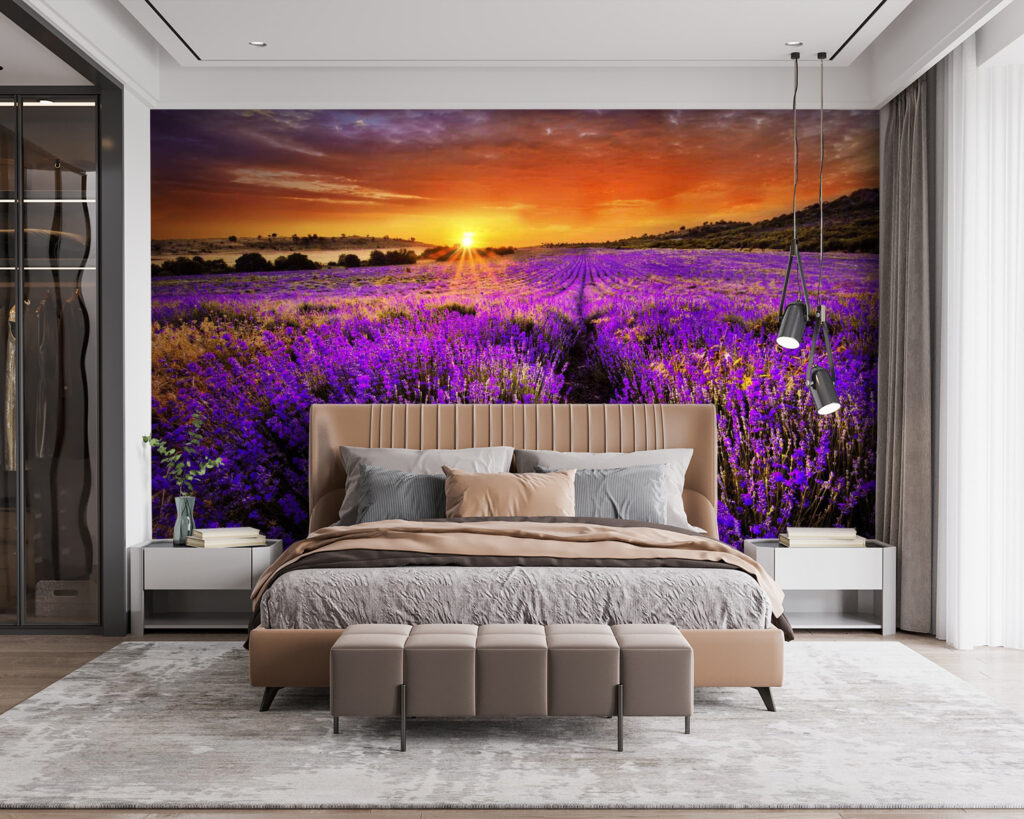 Lavendelveld onder oranje zon — interieur 4