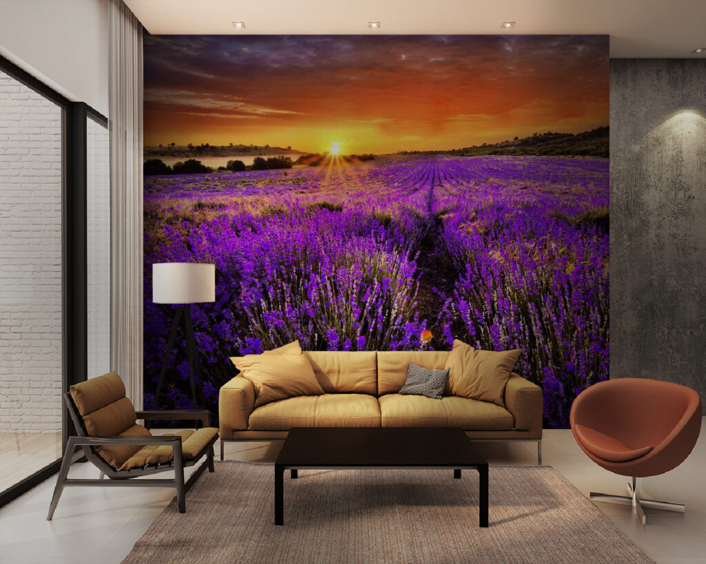 Lavendelveld onder oranje zon — interieur 5