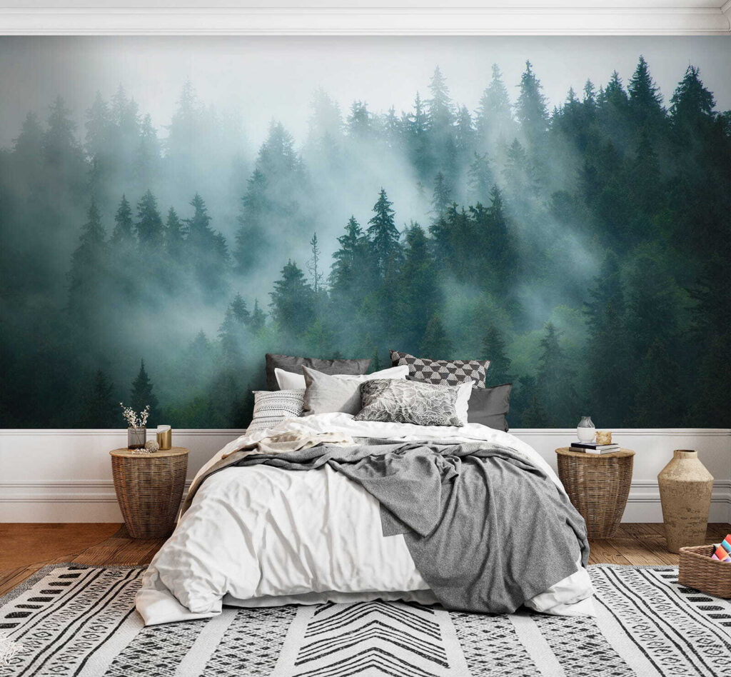 Nevel tussen donkergroene naaldbomen — interieur 4