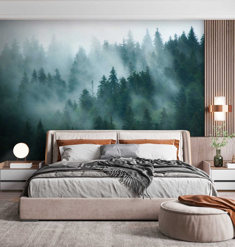 Nevel tussen donkergroene naaldbomen — interieur 5