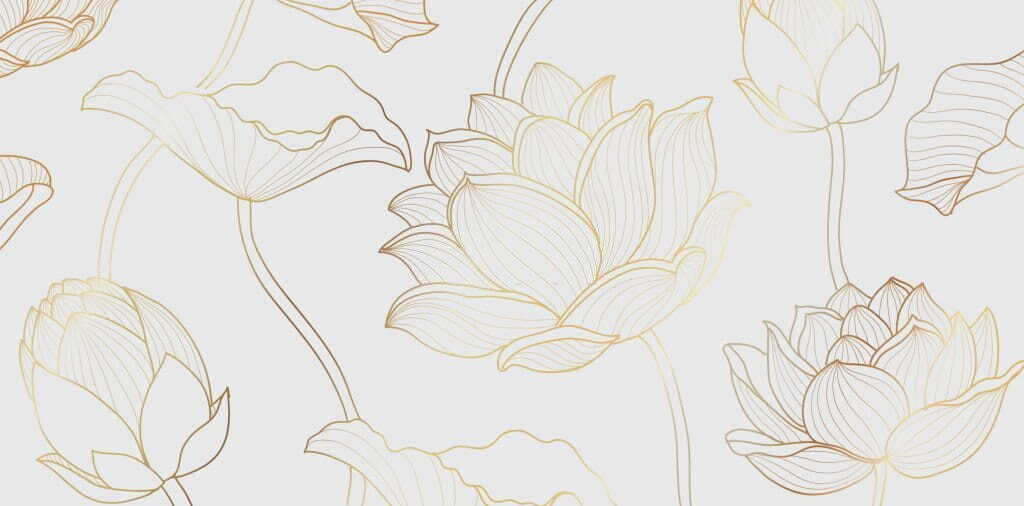 Lotus in fijne goudcontouren — volledig ontwerp