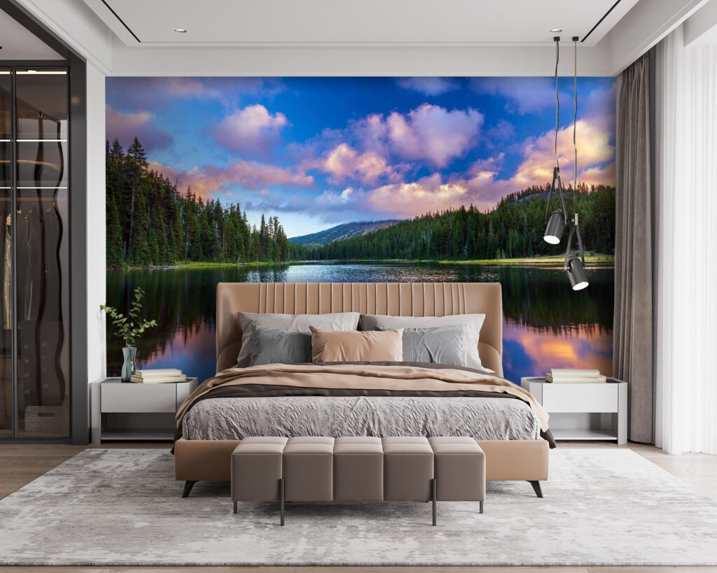Boslucht spiegelt in meer — interieur 1