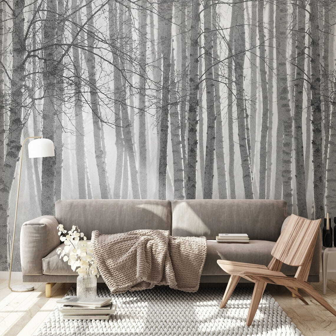 Berkenbos in zacht zwartwit — interieur 3