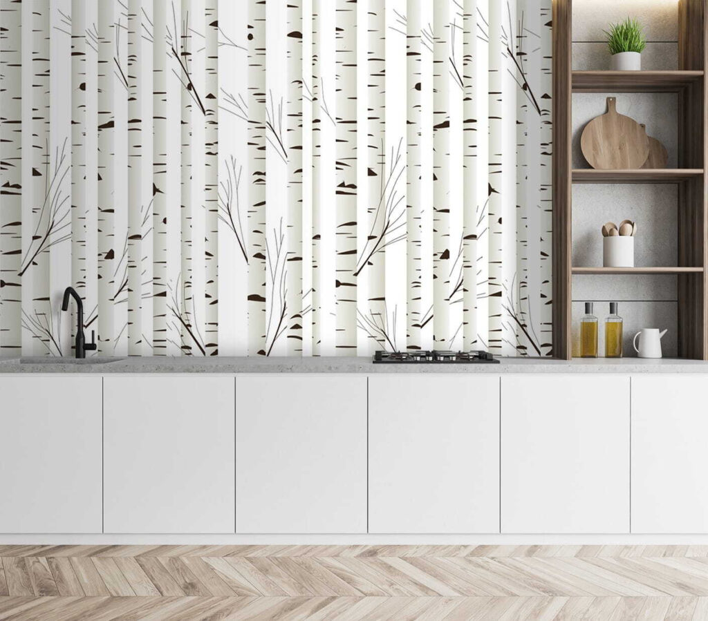 Witte berken als tekenpatroon — interieur 3