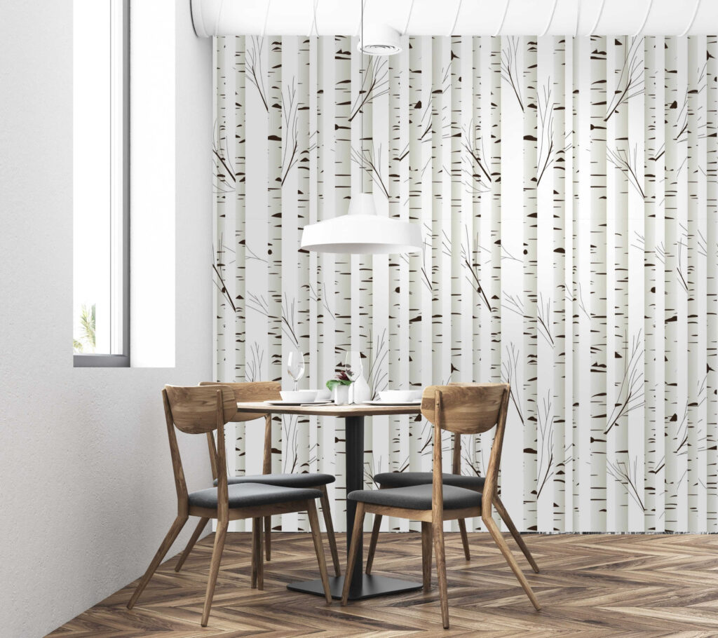 Witte berken als tekenpatroon — interieur 1
