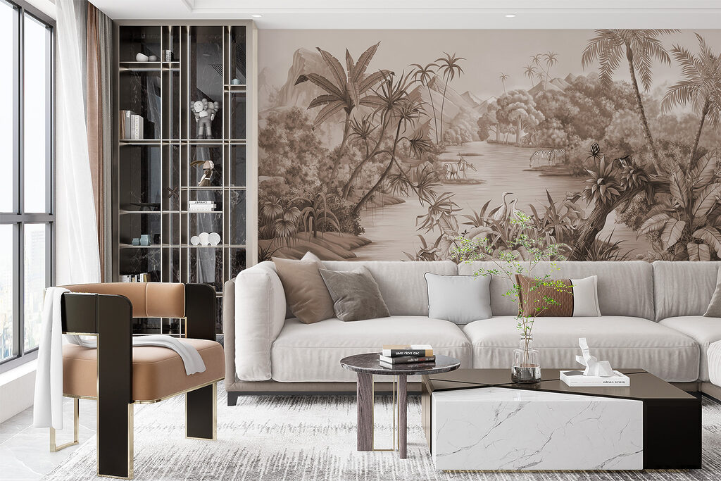 Een rivier met zebra's en bergen — interieur 2