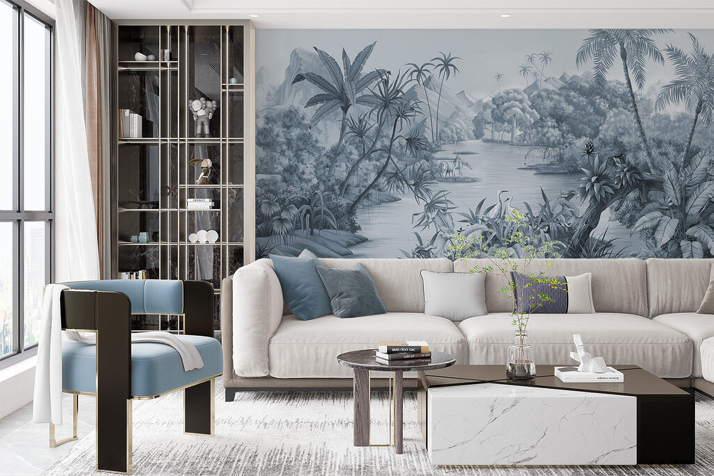 Een rivier met zebra's en bergen — interieur 2