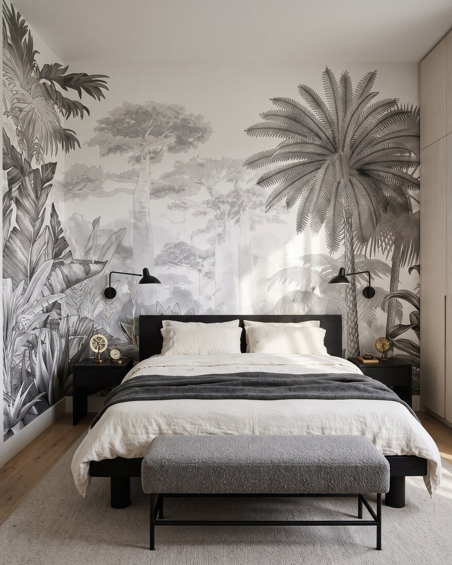 Hoge palm fijn getekend in een interieur