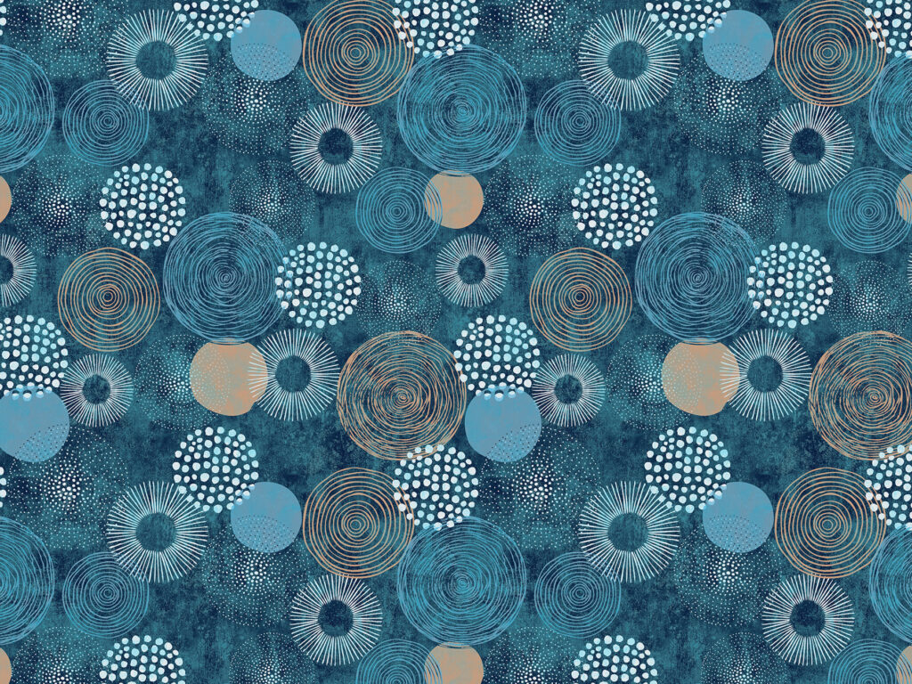 Blauw en wit patroon met cirkels — volledig ontwerp