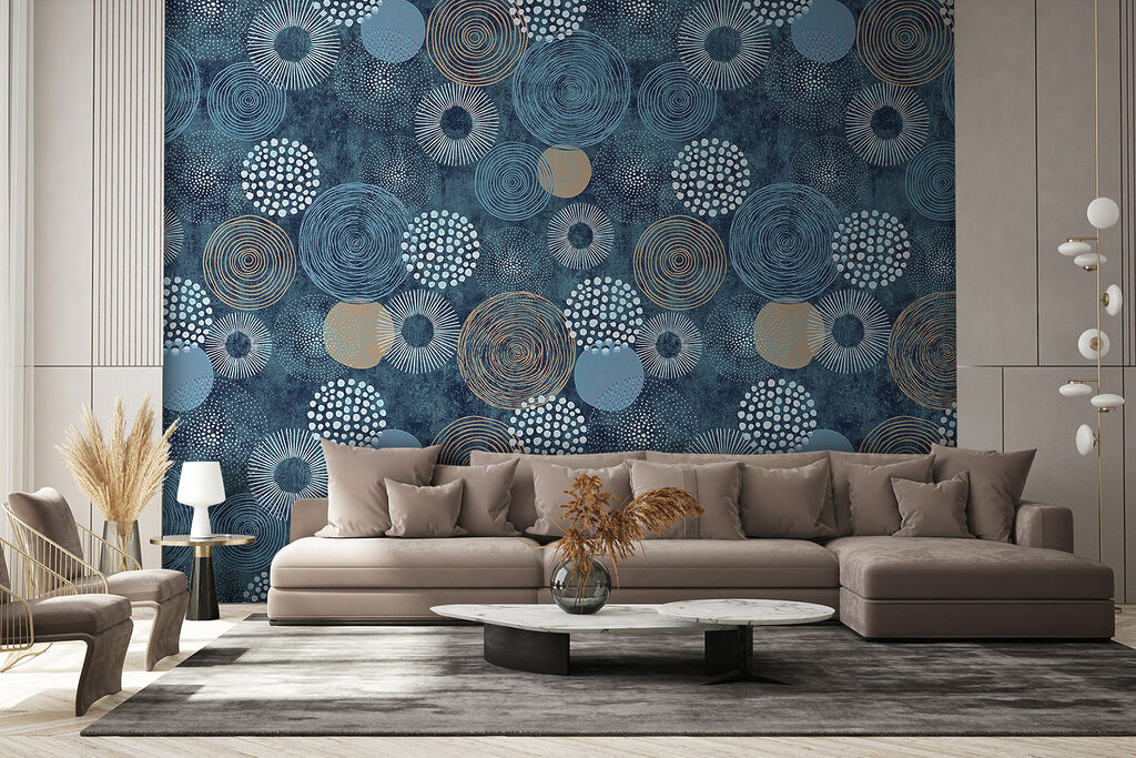 Blauw en wit patroon met cirkels — interieur 2