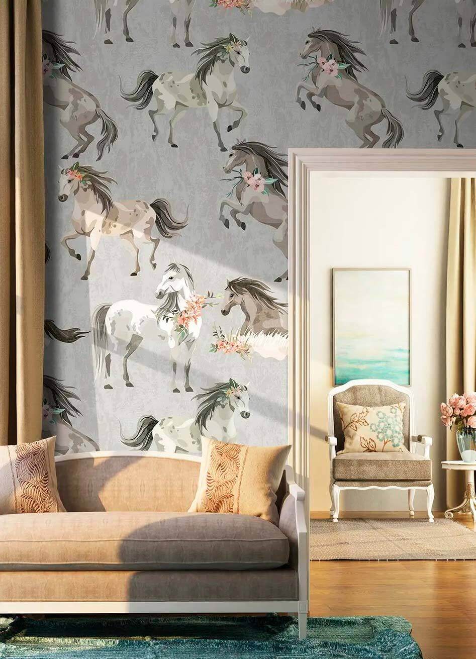 Paarden in herhaald aquarelritme — interieur 1