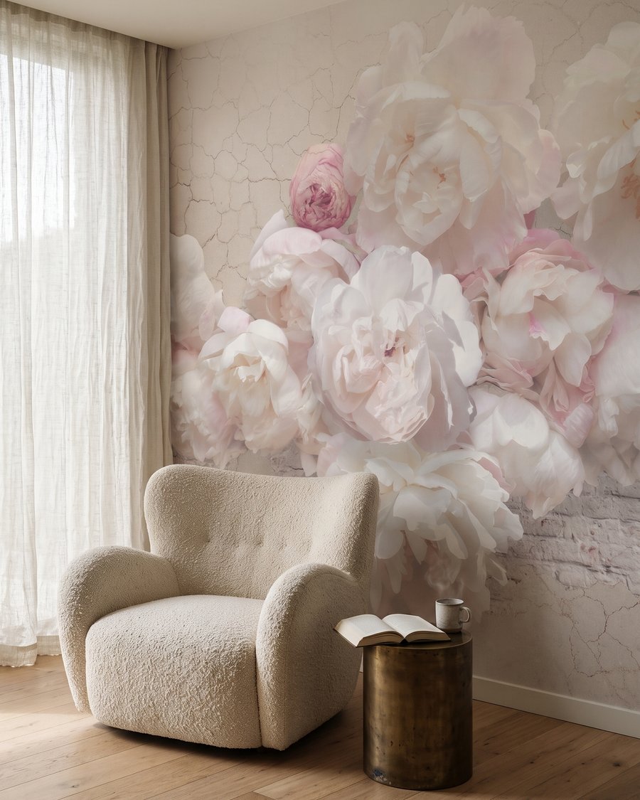 Rozen op gebarsten wit in een interieur