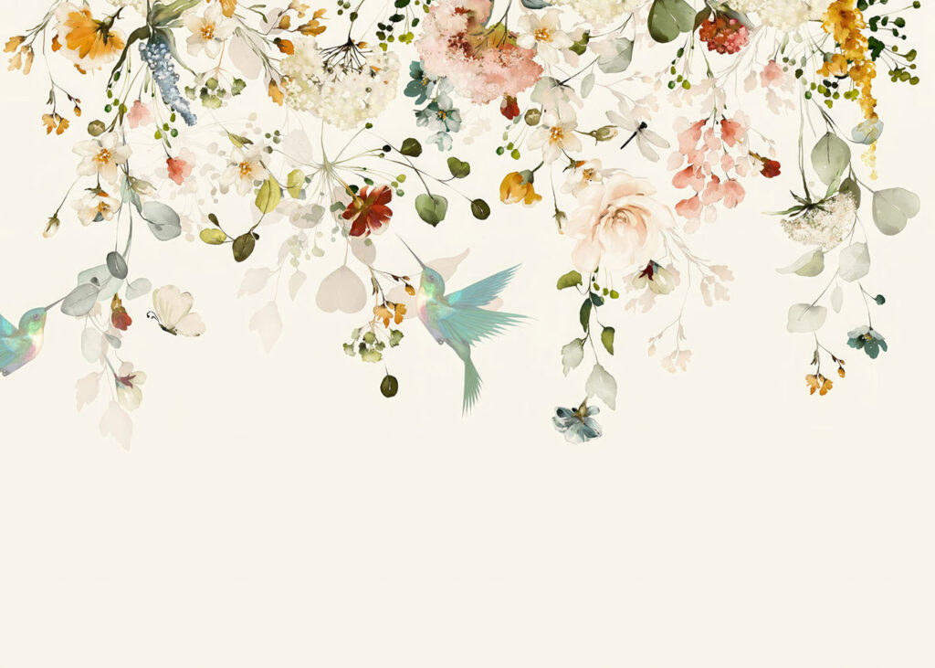Een bloemenrand met vogeltjes — volledig ontwerp
