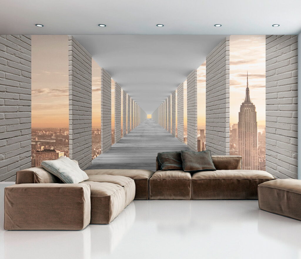 Zuilengang boven een avondstad — interieur 8