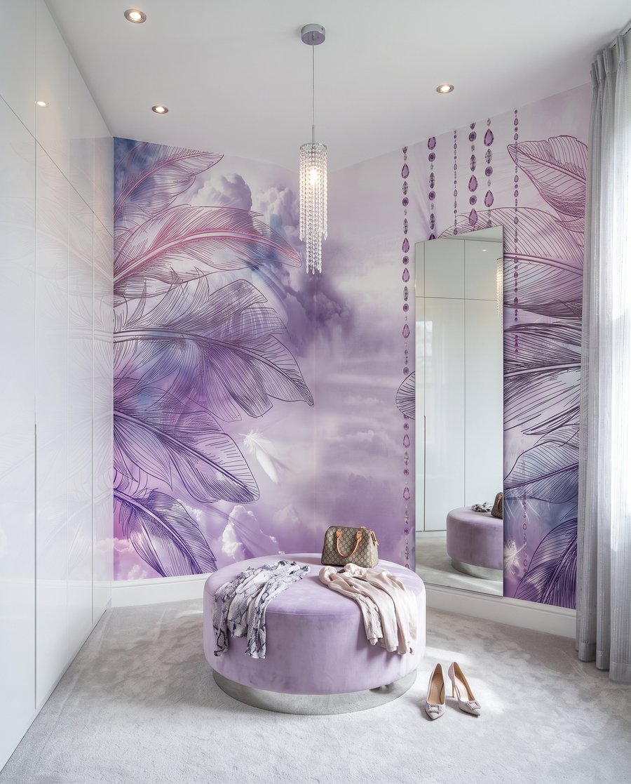 Paarse schommel tussen veren — interieur 3