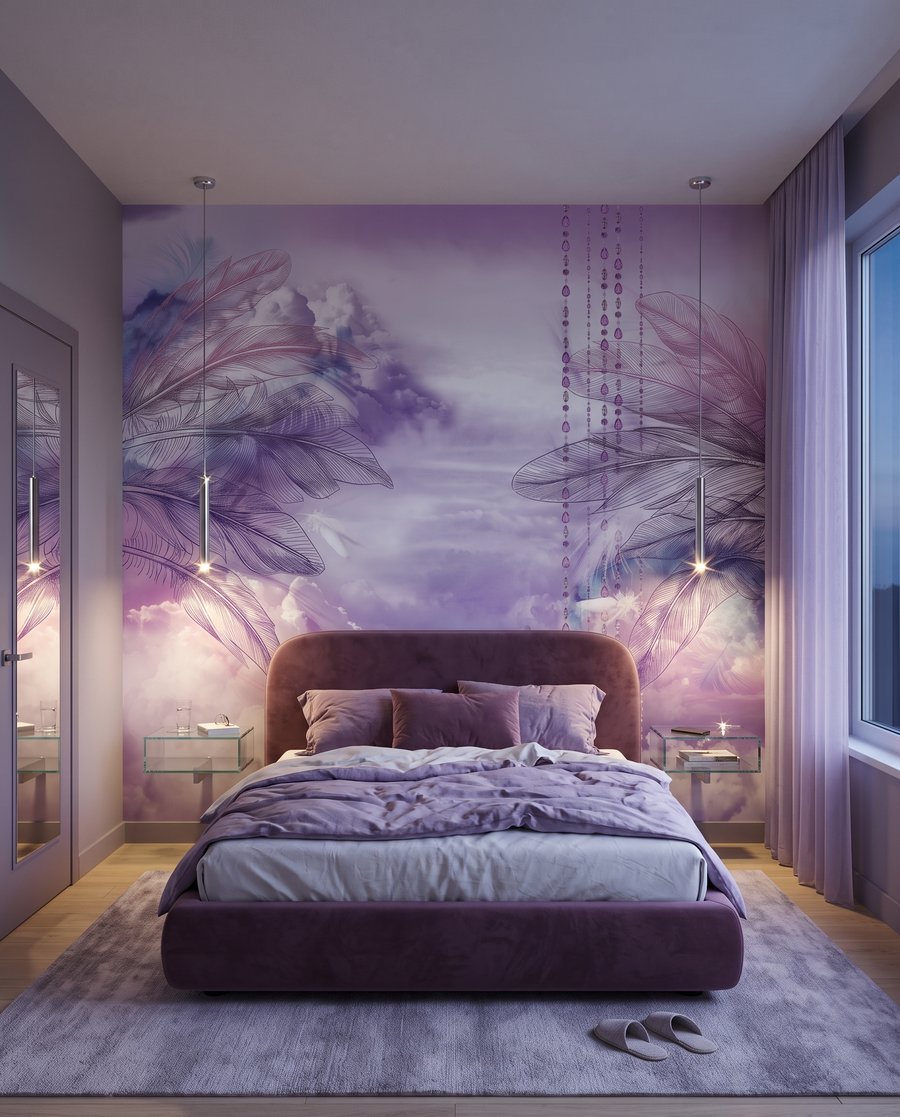 Paarse schommel tussen veren — interieur 4