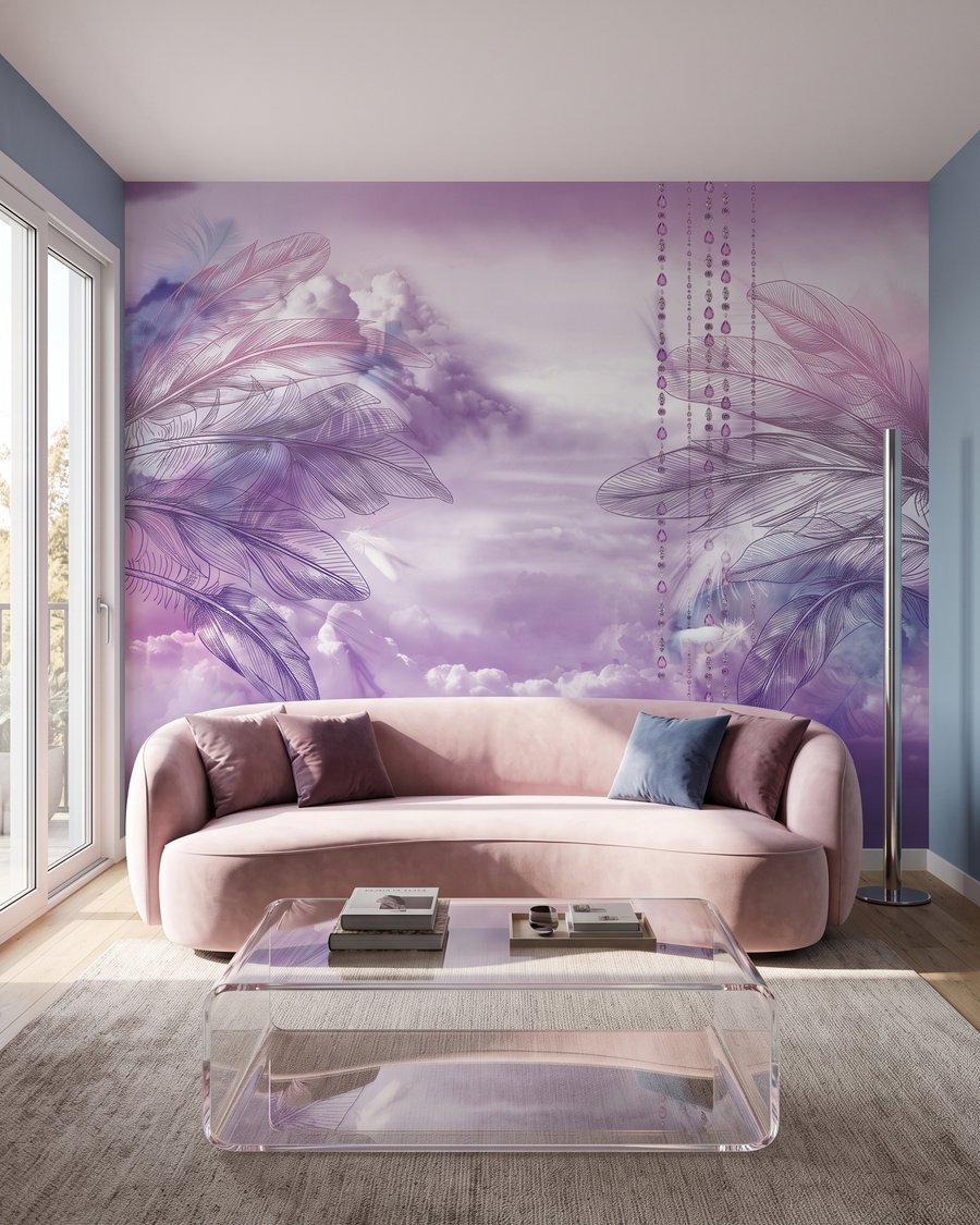Paarse schommel tussen veren — interieur 5