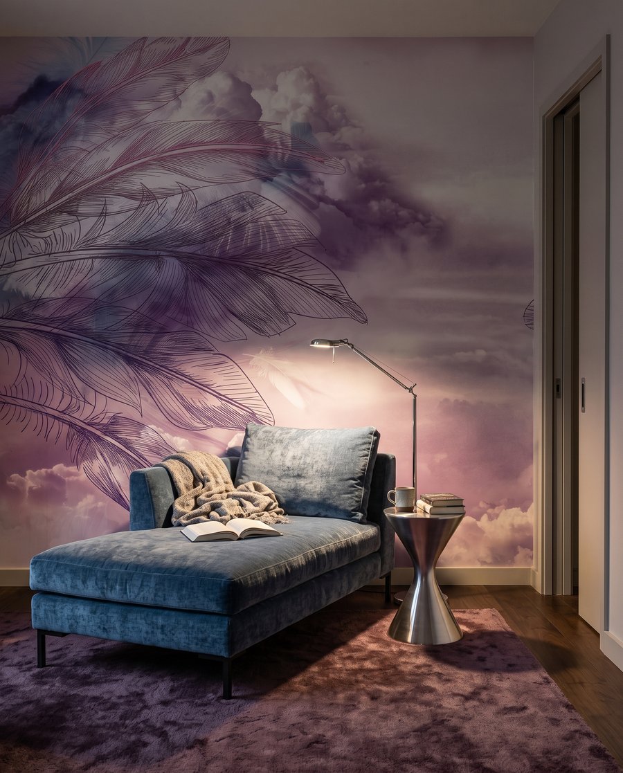 Paarse schommel tussen veren — interieur 6