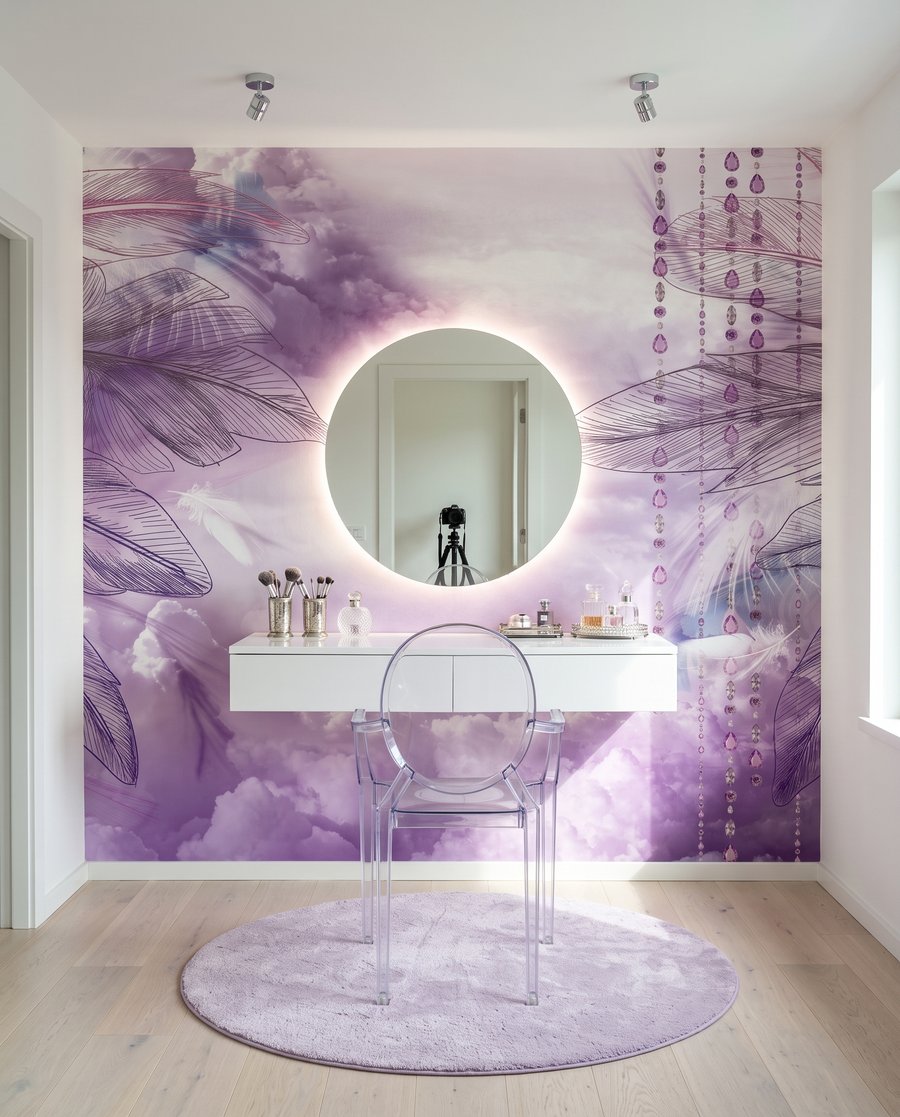 Paarse schommel tussen veren — interieur 8