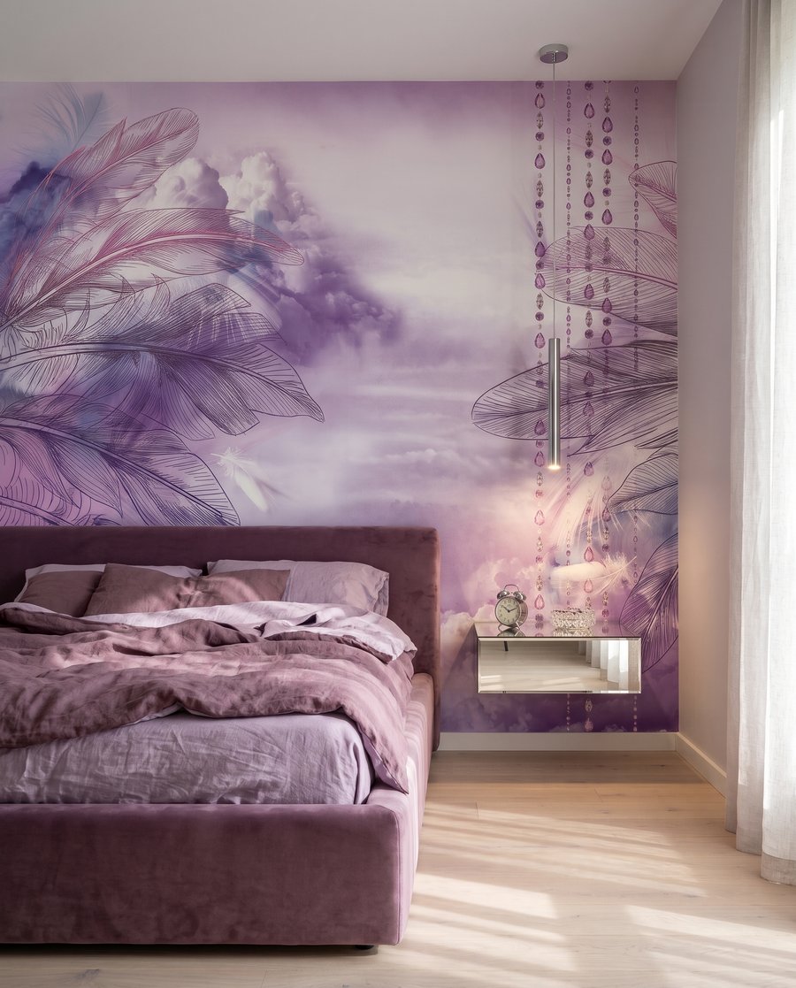 Paarse schommel tussen veren — interieur 9