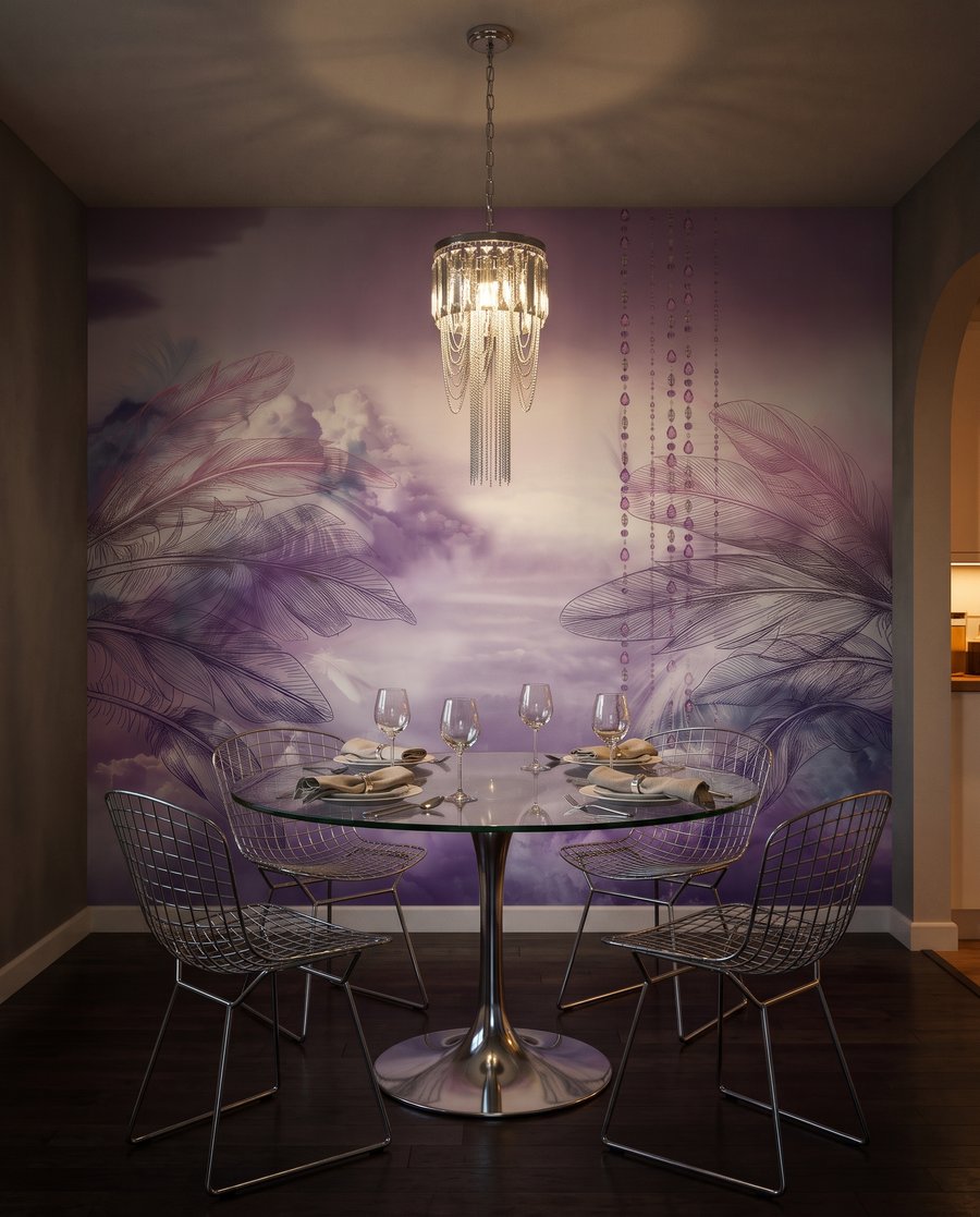 Paarse schommel tussen veren — interieur 10