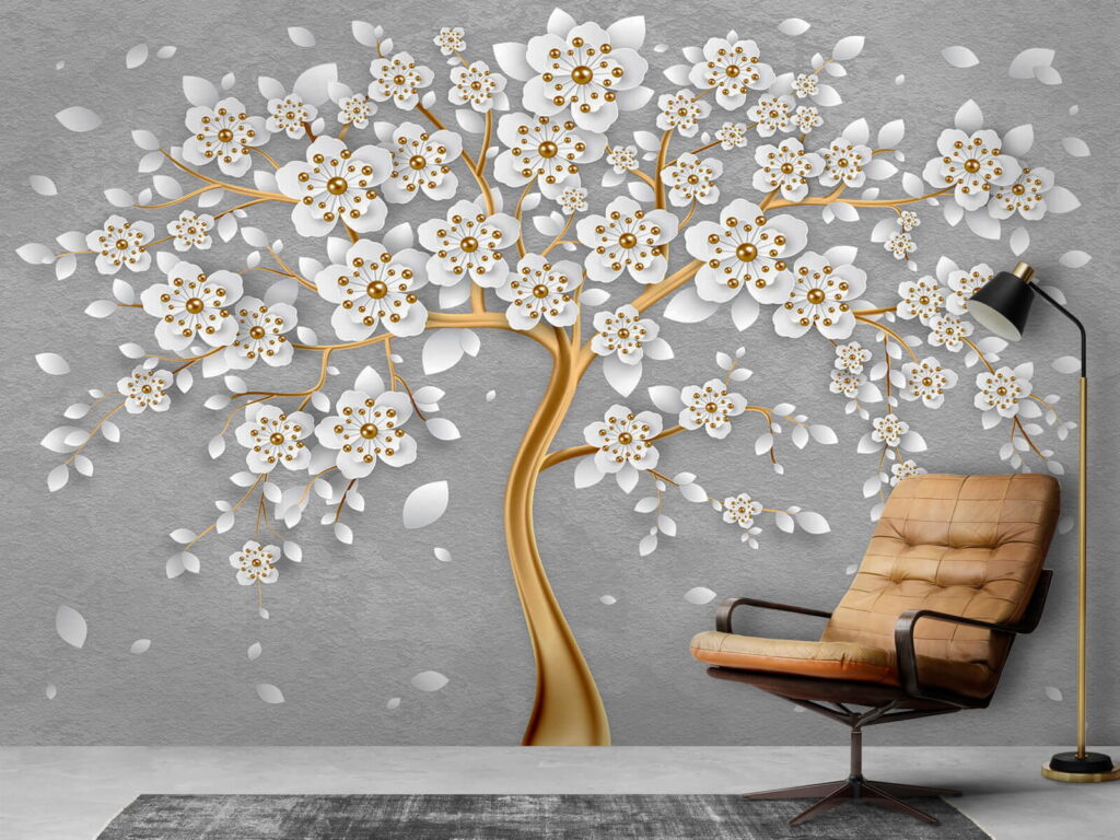 Witte bloesem aan goudstam — interieur 2